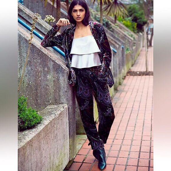 ZARA Velvet Suit Silk Blazer & Pants Set Size S • BLOGGER FAVORITE • RARE • - Picture 5 of 16